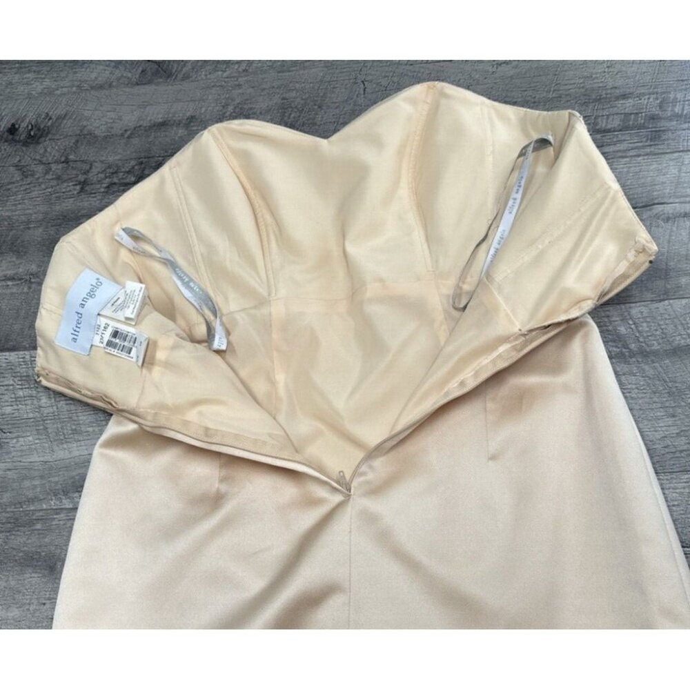 Alfred Angelo Strapless Dress Womens 10 Gold Bridesmaid Cocktail Mini Bow Lined - Picture 9 of 10